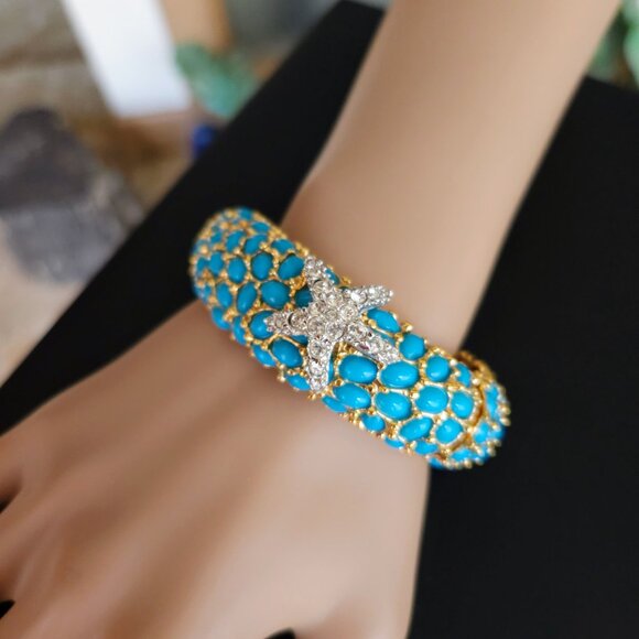 Vintage Kenneth J Lane KJL Starfish Hinged Clamper Bracelet - Picture 4 of 9